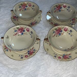 Vintage 1930’s Selb Bavaria Heinrich & Co Set of 4 Double Handles Soup Bowls